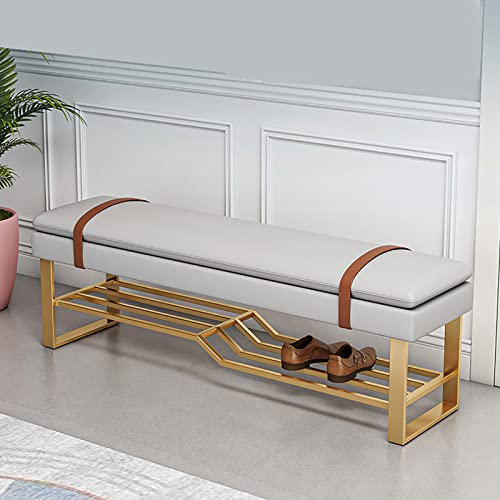 QHLMLL Luxuriöses Schuhregal, bequemer Fußstützen-Hocker für Schlafzimmer, Eingangsbereich, PU-Leder, Schuhbank, moderne Metall-Schuhbank mit gepolstertem Sitz, Grau, 100 x 35 x 45 cm QHLMLL Luxuriöses Schuhregal, bequemer Fußstützen-Hocker für Schlafzimmer, Eingangsbereich, PU-Leder, Schuhbank, moderne Metall-Schuhbank mit gepolstertem Sitz, Grau, 100 x 35 x 45 cm von QHLMLL