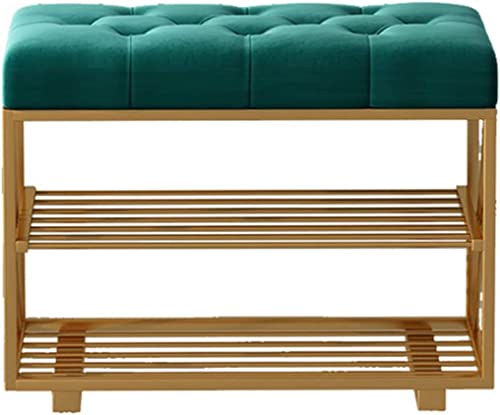 QHLMLL Nordic Doppelschichtiger Schuhschrank mit Flanellkissen, modernes Schuhregal für Flur, Eingangsbereich, Schmiedeeiserner Schuhwechselhocker für die Aufbewahrung im Haushalt (Grün, 80 x 35 x 44 von QHLMLL