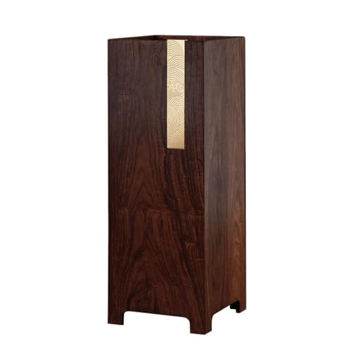 QHLMLL Rechteckiger Schirmhalter aus Holz, Aufbewahrungsregal mit Wasserschale aus Kunststoff und Messinghaken, Organizer-Ständer für den Eingangsbereich, Zuhause und das Büro (braun) von QHLMLL
