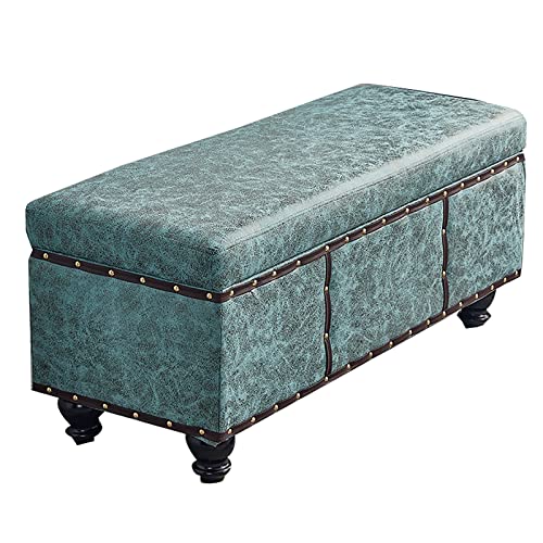 QHLMLL Retro-Leder-Bank, rechteckig, mit Stauraum, Bett-End-Hocker mit gepolstertem Sitz, Schuhwechselhocker für Flur, Wohnzimmer, Schlafzimmer, Hellgrün, 80 x 40 x 45 cm von QHLMLL