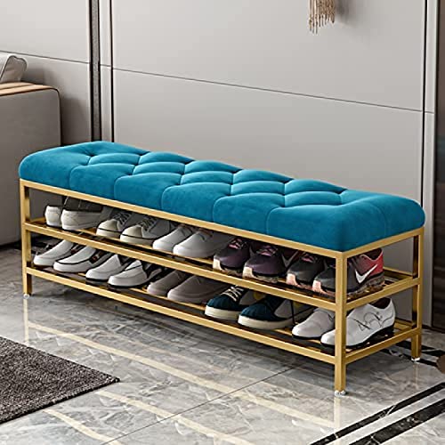 QHLMLL Samt Sitzkissen Schuhbank mit großem Stauraum Modern Grau Metall Eingang Schuhregal 100x25x46cm von QHLMLL