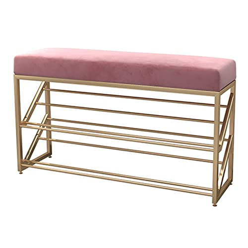QHLMLL Samtgepolsterte Aufbewahrungsbank mit goldenen Metallbeinen, dünnes modernes Schuhregal für Zuhause, Schlafzimmer, Wohnzimmer, Eingangsbereich, Schuhbank, Rosa, 80 x 25 x 48 cm QHLMLL Samtgepolsterte Aufbewahrungsbank mit goldenen Metallbeinen, dünnes modernes Schuhregal für Zuhause, Schlafzimmer, Wohnzimmer, Eingangsbereich, Schuhbank, Rosa, 80 x 25 x 48 cm von QHLMLL