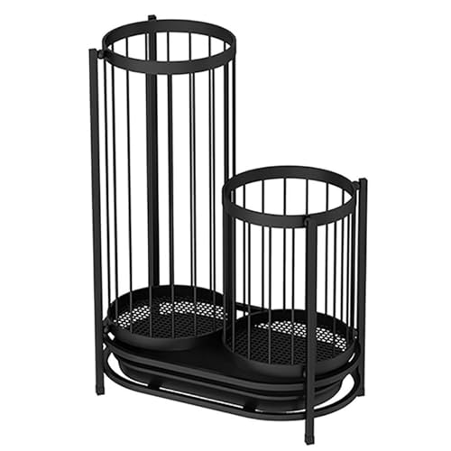 QHLMLL Schirmhalter aus Metall mit Abtropfschale, ausgehöhltes Design, runder Schirmständer für kleine und große Schirme, ideal für Billardqueues, Baseballschläger und Kinderspielzeug, schwarz/groß von QHLMLL