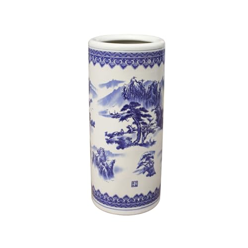 QHLMLL Schirmständer, Jingdezhen-Keramik-Schirmständer, traditionelle Blumenvase aus blau-weißem Porzellan, dekorative Kalligraphie und Malerei, für Regenschirm/Flur (Berg, 50 x 22 cm) von QHLMLL