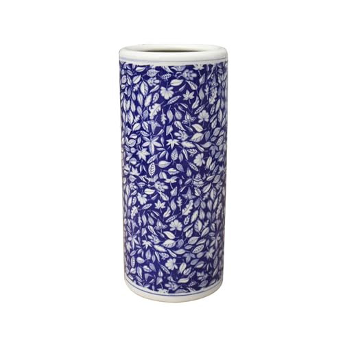 QHLMLL Schirmständer, Jingdezhen-Keramik-Schirmständer, traditionelle Blumenvase aus blau-weißem Porzellan, dekorative Kalligraphie und Malerei, für Regenschirm/Flur (Blatt, 40 x 24 cm) von QHLMLL