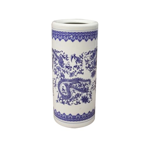 QHLMLL Schirmständer, Jingdezhen-Keramik-Schirmständer, traditionelle Blumenvase aus blau-weißem Porzellan, dekorative Kalligraphie und Malerei, für Regenschirm/Flur (Drache, 50 x 22 cm) von QHLMLL