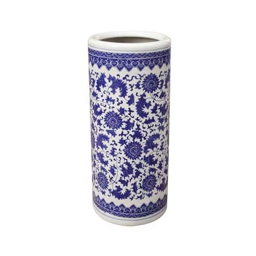 QHLMLL Schirmständer, Jingdezhen-Keramik-Schirmständer, traditionelle Blumenvase aus blau-weißem Porzellan, dekorative Kalligraphie und Malerei, für Regenschirm/Flur (Llotus 40 x 24 cm) von QHLMLL