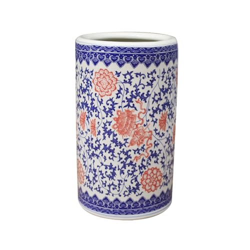 QHLMLL Schirmständer, Jingdezhen Keramik-Schirmständer, traditionelle Blumenvase aus blau-weißem Porzellan, dekorative Kalligraphie und Malerei, für Schirm/Flur (Unterglasurrot, 50 x 22 cm) von QHLMLL