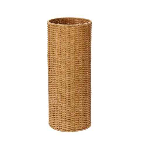 QHLMLL Schirmständer, geflochtener Schirmständer, Korb-Schirmhalter, für drinnen und draußen, Rattan-Imitat, mit Abtropfschale, freistehender Korb für Eingangsbereich (rund) von QHLMLL