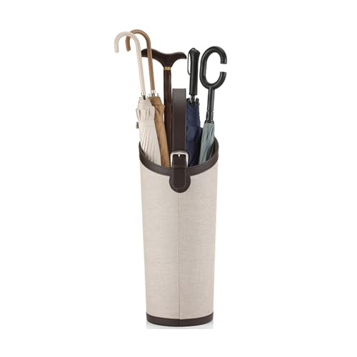 QHLMLL Schirmständer, moderner Schirmständer aus Leder, Schirmhalter für den Innenbereich, stilvoller runder Schirmständer aus Rohrgeflecht mit Abnehmbarer Tropfschale für den Flur (Beige) von QHLMLL