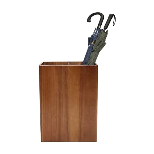 QHLMLL Schirmständer, quadratisch/rechteckig, mit Abnehmbarer Abtropfschale, freistehender Schirmhalter aus Holz, Organizer, Bauernhaus-Aufbewahrungsbehälter, Flur (braun, 50 x 34 x 17 cm) von QHLMLL