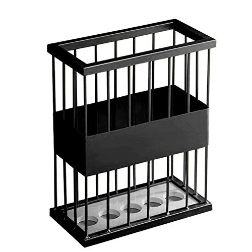 QHLMLL Schirmständer, rechteckiger Schirmständer aus schwarzem Metall, Schirmhalter mit Wasserschale, ausgehöhltes Design für die Dekoration im Eingangsbereich von Büro, Zuhause (Schwarz, L) (Schw von QHLMLL