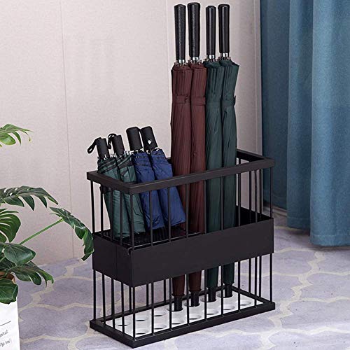 QHLMLL Schirmständer, rechteckiger Schirmständer aus schwarzem Metall, Schirmhalter mit Wasserschale, ausgehöhltes Design für die Dekoration im Eingangsbereich von Büro, Zuhause (Schwarz, L) (Schw von QHLMLL