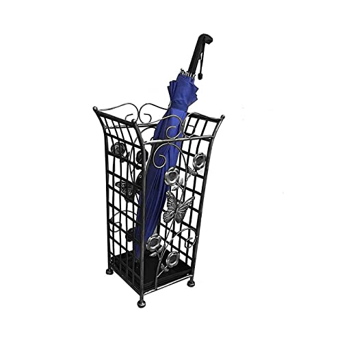 QHLMLL Schirmständer Elegance Indoor-Schirmhalter, mit Abtropfschale, Vintage-Schirmhalter aus Metall, durchbrochenes Metall, 30 x 22 x 52 cm, Weiß (Bronze) (Bronze) Feito NA China von QHLMLL