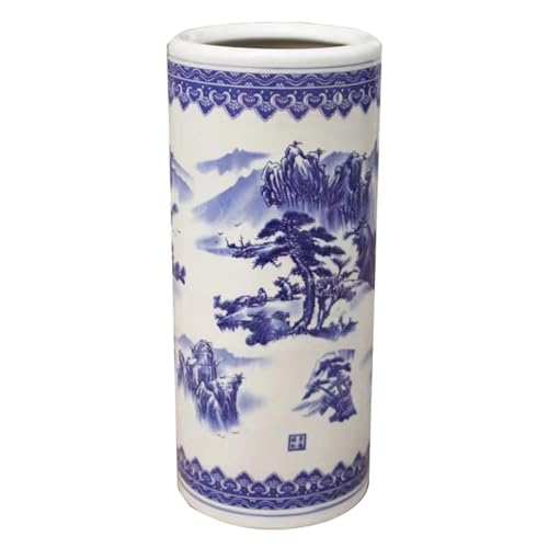 QHLMLL Schirmständer aus Keramik für die Inneneinrichtung, handgefertigte Vase aus Hochtemperaturbrand für Wohnzimmer und Balkon, 40/50 cm Höhe, Flacher Boden, rundes Design, einzigartiges Ornament von QHLMLL