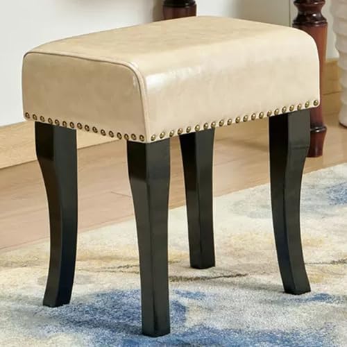 QHLMLL Schminkbank, Schlafzimmer-Schminktisch, weich gepolsterter Schminkhocker mit Nieten-Design, Massivholzrahmen, mit rutschfesten Fußpolstern (Beige) von QHLMLL