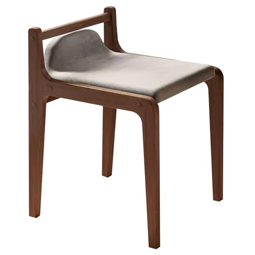 QHLMLL Schminkbank, Schminkhocker, Rückenlehne, Schminkstuhl, Massivholz, kleine Bank mit weichem Kissen, für Schlafzimmer, Eingangsbereich und Wohnzimmer (braun) von QHLMLL
