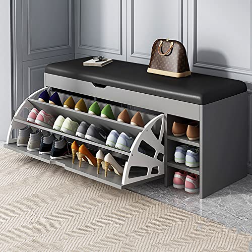 QHLMLL Schuhaufbewahrungsbank, Schuhschrank mit Aufbewahrungssitz, PU-gepolsterte Schuhaufbewahrungsbank mit Schublade, Schuhregal aus Holz, ausziehbarer Aufbewahrungsschrank QHLMLL Schuhaufbewahrungsbank, Schuhschrank mit Aufbewahrungssitz, PU-gepolsterte Schuhaufbewahrungsbank mit Schublade, Schuhregal aus Holz, ausziehbarer Aufbewahrungsschrank von QHLMLL