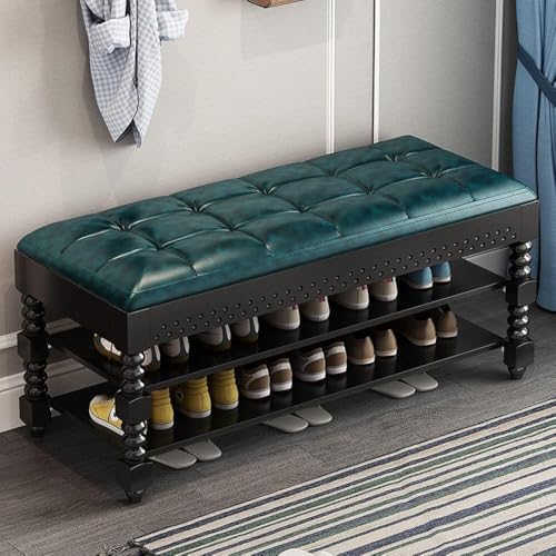 QHLMLL Schuhbank, 2-stöckig, Schuhaufbewahrung, Ledersitz, lange Schuhbank, Schuhwechselhocker mit gepolstertem Sitz, ideal für Eingangsbereich, Wohnzimmer, Flur (Größe: 110 x 30 x 48 cm, Farbe von QHLMLL