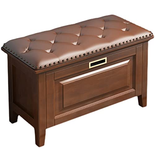 QHLMLL Schuhbank, Eingangsbank, 2-lagige Schuhaufbewahrungsbank, PU-Leder, gepolsterter Schuhwechselhocker, Holz-Schuhschrank für den Eingangsbereich (Farbe: Braun, Größe: 80 x 32 x 45 cm) von QHLMLL