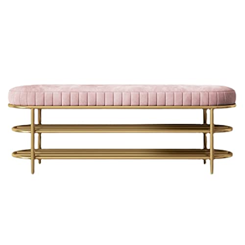 QHLMLL Schuhbank, Eingangsbank, 3-stöckig, Schuhregal, Schuhaufbewahrung, Sitzbank, gepolsterter Sitz mit Metallrahmen für Eingang und Flur (Farbe: Rosa, Größe: 100 x 32 x 45 cm) von QHLMLL