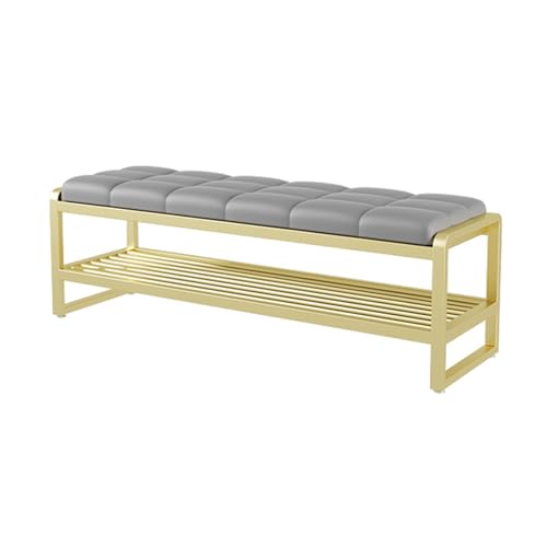QHLMLL Schuhbank-Organizer, Schuhbank, Eingangsbank mit schaumgepolstertem Sitz, Kunstleder, Metallrahmen, für Eingangsbereich, Flur, Mumroom (grau, 100 x 35 x 45 cm) von QHLMLL