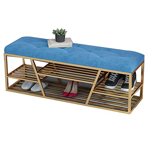 QHLMLL Schuhbank Schuhschrank mit gepolstertem Schuhregal mit 3 Bändern, Bank für Eingangsbereich, Schlafzimmer und Wohnzimmer (Farbe: Blau, Größe: 80 x 35 x 45 cm) von QHLMLL