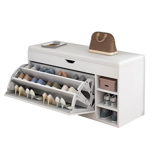 QHLMLL Schuhbank aus Holz mit Klappschubladen, Eingangsbereich, Schuhregal, Bank mit Sitzgelegenheit, Schuhschrank, Nizer für Wohnzimmer, Schlafzimmer, Flur, weiße Schuhbank, 100 x 34 x 50 cm QHLMLL Schuhbank aus Holz mit Klappschubladen, Eingangsbereich, Schuhregal, Bank mit Sitzgelegenheit, Schuhschrank, Nizer für Wohnzimmer, Schlafzimmer, Flur, weiße Schuhbank, 100 x 34 x 50 cm von QHLMLL