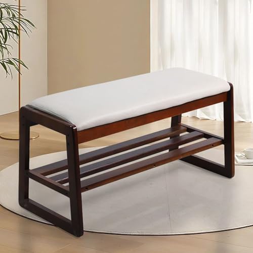 QHLMLL Schuhbank aus Massivholz, Aufbewahrungsbank, Eingangsbank mit dicker Schichtplatte, weiches Kissen und abgerundete Ecken, ideal für den Hauseingang, 55 cm, Braun QHLMLL Schuhbank aus Massivholz, Aufbewahrungsbank, Eingangsbank mit dicker Schichtplatte, weiches Kissen und abgerundete Ecken, ideal für den Hauseingang, 55 cm, Braun von QHLMLL