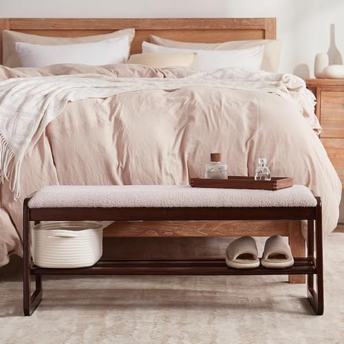 QHLMLL Schuhbank aus Massivholz, Aufbewahrungsbank, Eingangsbank mit dicker Schichtplatte, weiches Kissen und abgerundete Ecken, ideal für den Hauseingang, 55 cm, Braun QHLMLL Schuhbank aus Massivholz, Aufbewahrungsbank, Eingangsbank mit dicker Schichtplatte, weiches Kissen und abgerundete Ecken, ideal für den Hauseingang, 55 cm, Braun von QHLMLL