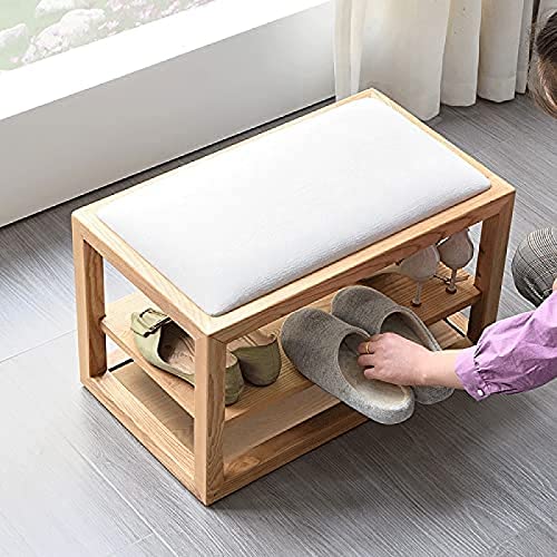 QHLMLL Schuhbank aus Massivholz mit 2 Etagen, Schuhregal und Sitzkissen aus Baumwolle und Leinen, Wohnzimmer-Eingangsmöbel, 80 x 45 x 35 cm QHLMLL Schuhbank aus Massivholz mit 2 Etagen, Schuhregal und Sitzkissen aus Baumwolle und Leinen, Wohnzimmer-Eingangsmöbel, 80 x 45 x 35 cm von QHLMLL