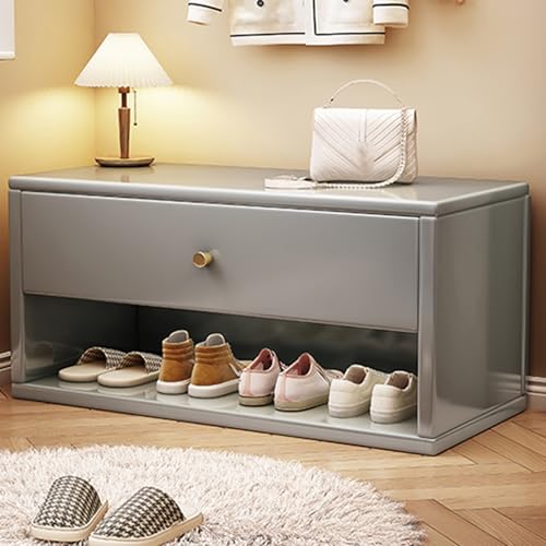 QHLMLL Schuhbank aus Massivholz mit Schublade für Eingangsbereich und Schlafzimmer, Grau (60 cm) von QHLMLL