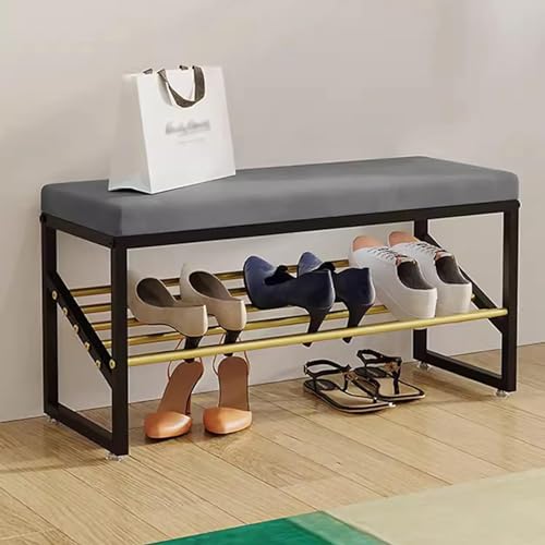 QHLMLL Schuhbank aus Metall für kleinen Eingangsbereich, dekoratives Schuhregal, Aufbewahrungsbänke für Wohnzimmer, Flur, Schlafzimmer (Größe: 80 x 30 x 40 cm, Farbe: Grau) von QHLMLL