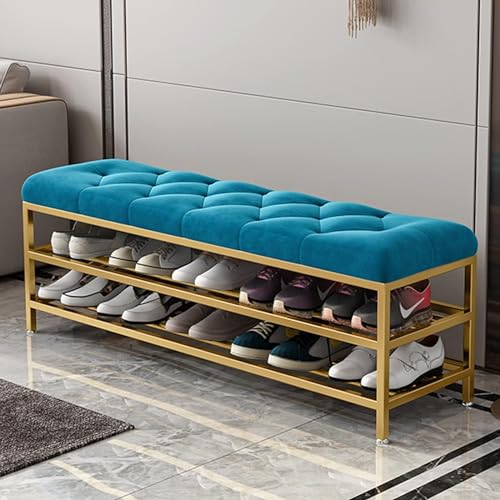 QHLMLL Schuhbank aus Metall mit Plüsch-Samt-Sitz, Blau, 100 x 25 x 46 cm QHLMLL Schuhbank aus Metall mit Plüsch-Samt-Sitz, Blau, 100 x 25 x 46 cm von QHLMLL