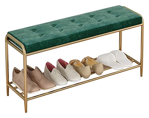 QHLMLL Schuhbank für den Eingangsbereich, Aufbewahrungsbank, Bettbank, Eingang, Schuhbank, nordisches Zuhause, Eingang, Eisenkunst, Schuhhocker, Schuhregal Kombination (Farbe: Grün) von QHLMLL
