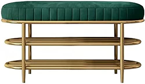 QHLMLL Schuhbank für den Eingangsbereich, Aufbewahrungsbank, Bettbank, Schuhaufbewahrungsbank, Metallrahmen, Schuhwechselhocker, Bettendhocker mit 2 Ebenen, für Wohnzimmer, Flur, Schlafzimmer (Farbe von QHLMLL