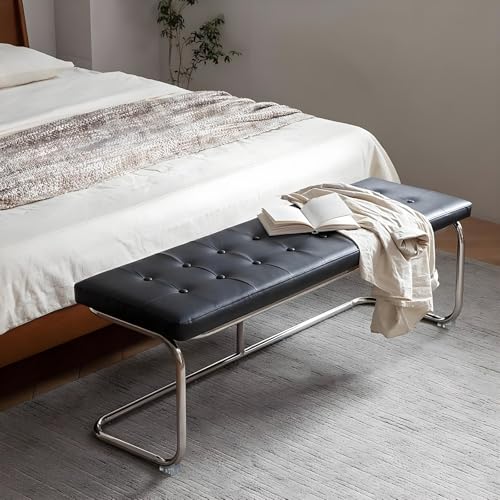 QHLMLL Schuhbank für den Eingangsbereich, mit PU-Leder-Kissen für Eingangstür und Schlafzimmeraufbewahrung, Schwarz (80 x 35 x 45 cm) von QHLMLL