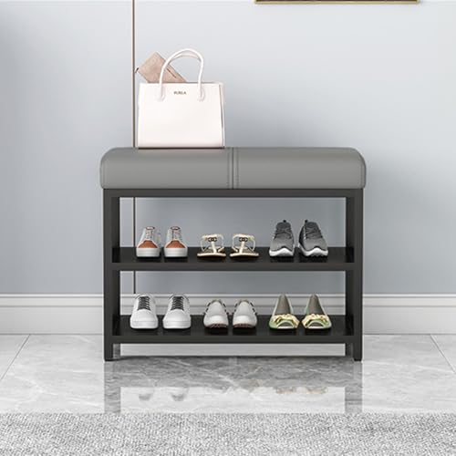 QHLMLL Schuhbank für den Eingangsbereich, mit PU-Lederpolsterung, 2 Etagen, Ottomane, Bank für Schlafzimmer und Flur, Akzent-Schuhregal, Sitzgelegenheit für Foyer-Eingang (schwarz, 60 cm) von QHLMLL