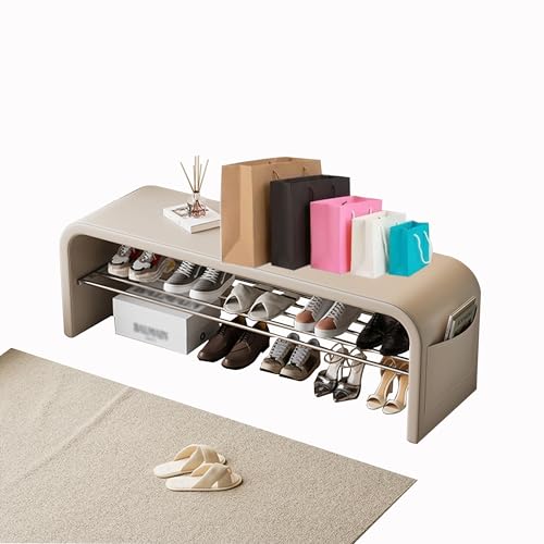 QHLMLL Schuhbank für den Eingangsbereich, mit Schuhregal und Aufbewahrungsnizer für Haustür, Eingang, Schlafzimmer, Bettende, Schrank, Beige (80 cm) von QHLMLL