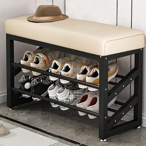 QHLMLL Schuhbank mit Kissen, Schuhregal für Eingangsbereich, Schuhwechselbank für Flur und Wohnzimmer, funktionale Möbel für organisierte Aufbewahrung im Eingangsbereich von QHLMLL