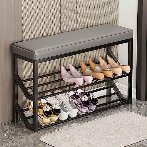 QHLMLL Schuhbank mit Metallrahmen, für kleinen Eingangsbereich, Schlafzimmer, Bettende, schlankes Design für platzsparende Aufbewahrung von QHLMLL