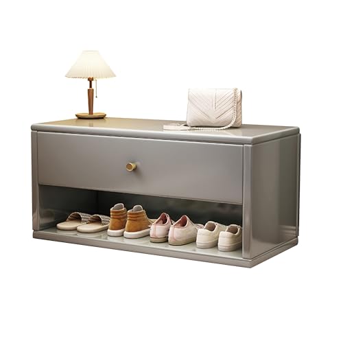 QHLMLL Schuhbank mit Schuhregal, Schublade und Sitz, 80 cm, Eingangsbereich für Haustür, Flur, Schlafzimmer, Wohnzimmer, Bettende, Schrank, Grau QHLMLL Schuhbank mit Schuhregal, Schublade und Sitz, 80 cm, Eingangsbereich für Haustür, Flur, Schlafzimmer, Wohnzimmer, Bettende, Schrank, Grau von QHLMLL