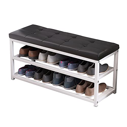 QHLMLL Schuhbank mit Schuhregal und gepolstertem Sitzkissen, multifunktionales Aufbewahrungsregal, Stahlrahmen – Eingangsbereich, Schlafzimmer, Wohnzimmer, Schuhregal, Hocker QHLMLL Schuhbank mit Schuhregal und gepolstertem Sitzkissen, multifunktionales Aufbewahrungsregal, Stahlrahmen – Eingangsbereich, Schlafzimmer, Wohnzimmer, Schuhregal, Hocker von QHLMLL