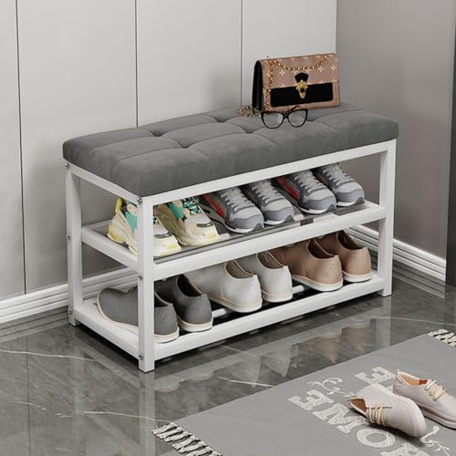 QHLMLL Schuhregal Bank mit Kissen – Eingangs-Organizer für Wohnzimmer, Flur, Schlamm – 3-stöckige Metallrahmenbank, hält 136 kg QHLMLL Schuhregal Bank mit Kissen – Eingangs-Organizer für Wohnzimmer, Flur, Schlamm – 3-stöckige Metallrahmenbank, hält 136 kg von QHLMLL