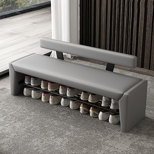 QHLMLL Schuhregal Bank mit Kissen – industrieller Eingangs-Organizer für Schlafzimmer, Wohnzimmer – Holz-Struktur Bettende Aufbewahrungsbank von QHLMLL