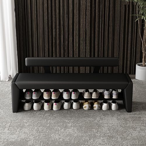 QHLMLL Schuhregal Bank mit Kissen – industrieller Eingangs-Organizer für Schlafzimmer, Wohnzimmer – Holz-Struktur Bettende Aufbewahrungsbank von QHLMLL