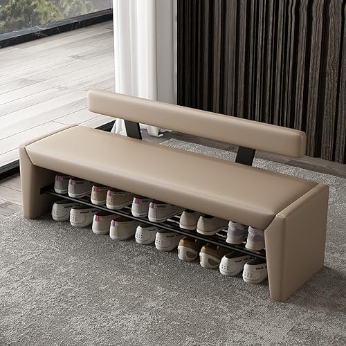 QHLMLL Schuhregal Bank mit Kissen – industrieller Eingangs-Organizer für Schlafzimmer, Wohnzimmer – Holz-Struktur Bettende Aufbewahrungsbank von QHLMLL