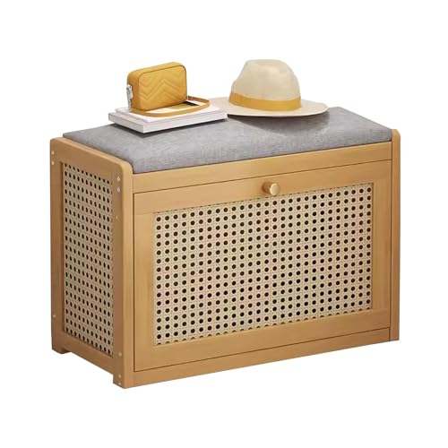 QHLMLL Schuhregal aus Holz, 2-stöckig, mit Leinenkissen, Sitzbank für Eingangsbereich, Schuhregal für Flur und Eingangsbereich (Größe: 50 x 25 x 45 cm) von QHLMLL