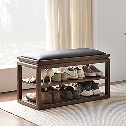 QHLMLL Schuhregal aus Massivholz mit Kunstleder-Sitz, 2-stöckig, Schuhaufbewahrung, Hocker für Wohnzimmer, Eingang, 50 x 45 x 35 cm QHLMLL Schuhregal aus Massivholz mit Kunstleder-Sitz, 2-stöckig, Schuhaufbewahrung, Hocker für Wohnzimmer, Eingang, 50 x 45 x 35 cm von QHLMLL