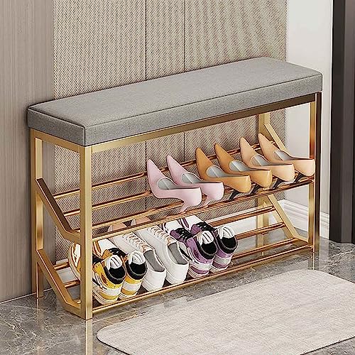QHLMLL Schuhregal für den Eingangsbereich, Bank mit Metallrahmen für kleine Räume, schlankes Design für Schlafzimmer oder Bettende von QHLMLL